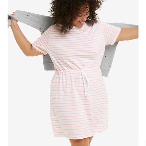 Draper James Tie Waist T-Shirt Dress in Light Pink Mariner Stripe Size Medium - Picture 2 of 16